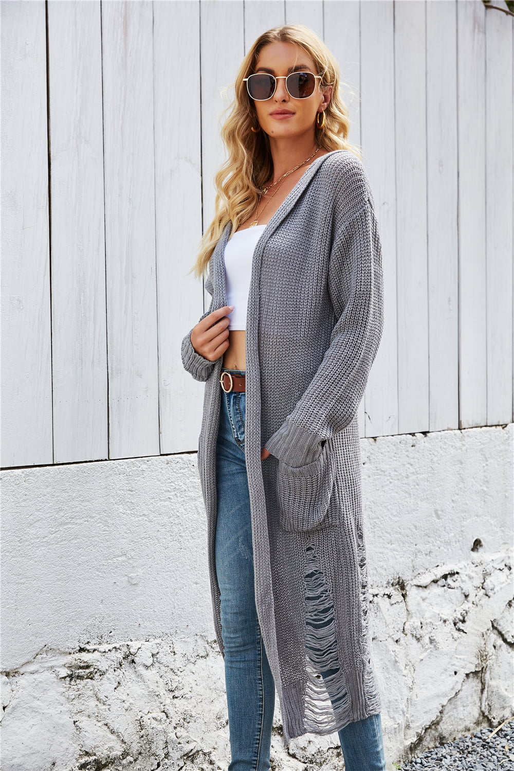 Open Front Long Sleeve Hooded Cardigan